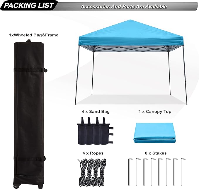 ABCCANOPY Stable Pop up Outdoor Canopy Tent 10 x 10 ft Base / 8 x 8 ft Top, Sky Blue