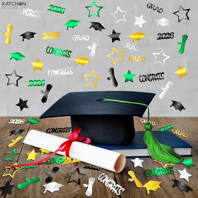 KatchOn, Congrats Grad Confetti 2026 - Pack of 1000, Green and Gold Graduation Decorations 2026 Graduation Confetti for Class of 2026 Decorations, 2026 Graduation Decorations, Graduation Party Decor