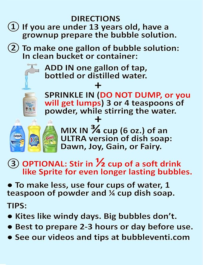 Bubbleventi Giant Bubble Kit | Made in USA | Includes 2 Wooden Wands, a Tips and Tricks Booklet, and 1 Bubble Mix - Makes 4 Gallons of Big Bubble Solution |Use at Birthdays and Family Fun