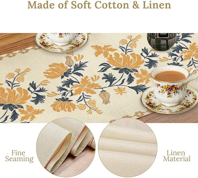 Vintage Yellow Floral Table Runner,Spring Summer Boho Flower Print Table Decoration for Kitchen Dining Table Home Farmhouse Party Decor 13x108in