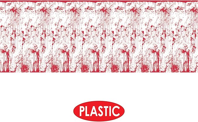 Beistle Bloody Wall Backdrops – 2 Realistic Dripping Blood Printed Plastic Wall Coverings for Halloween Haunted House Party Décor Indoor Spooky Scene Background Display, 4 Ft x 30 Ft Each