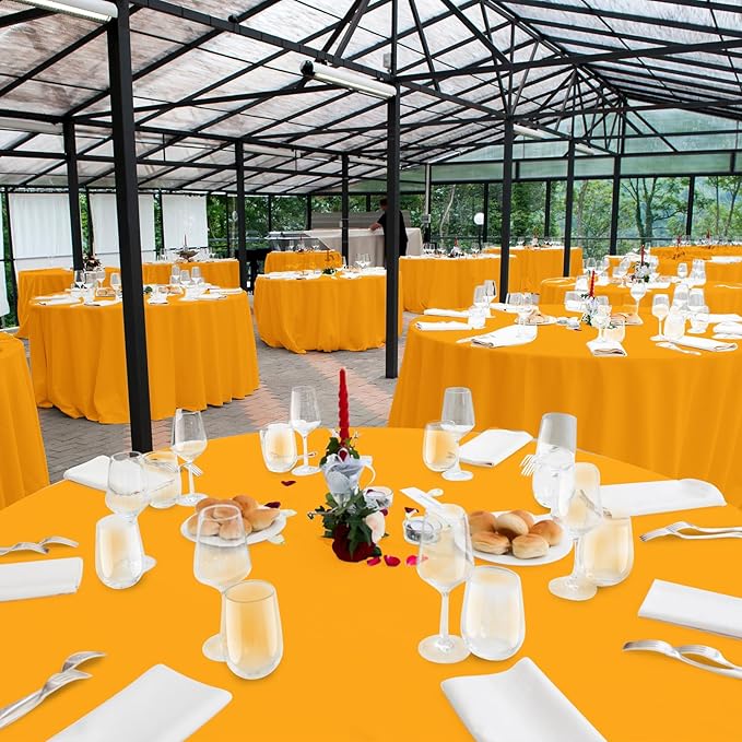 16 Pack Orange Plastic Tablecloths for Round Tables, Premium Decorative Orange Disposable Table Covers for Parties, Round Party Table Cover for Fall Autumn Birthday Thanksgiving Graduation, 84 Inch