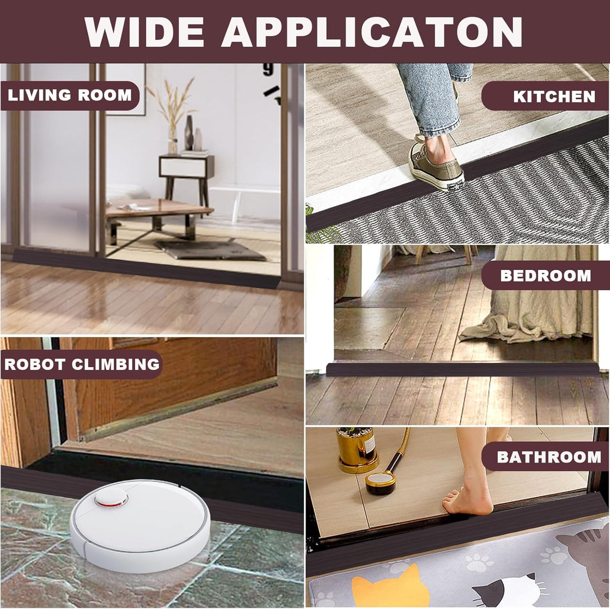Vinyl Door Threshold Flooring Transition Strip Self Adhesive Carpet Edging Strip for Laminate Doorway Edge Threshold from 3/5" to 4/5" (Black Walnut Wood Grain, 6.6 Ft)