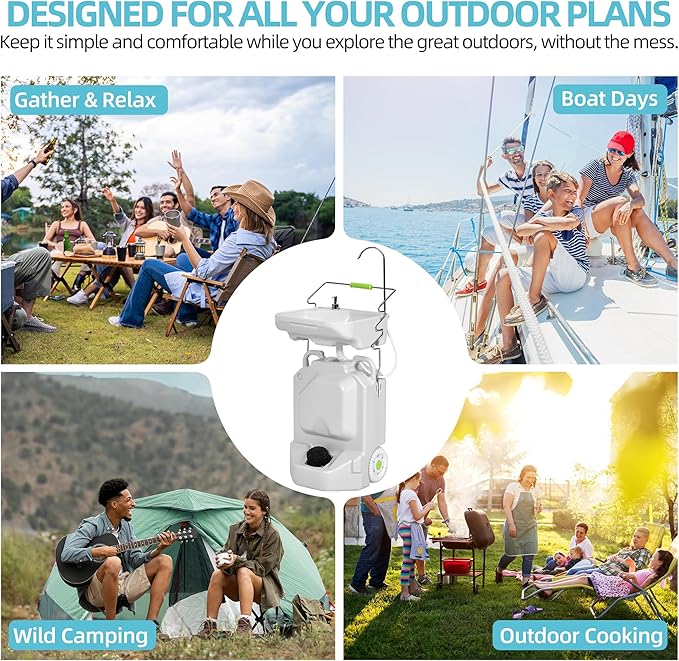 YITAMOTOR 38L Portable Camping Sink, Portable Hand Washing Station with Adjustable Wash Basin, Large Wheels, Foot Pump, Towel Holder Soap Dispenser for Outdoors, Garden, Camping, Worksites, Camping