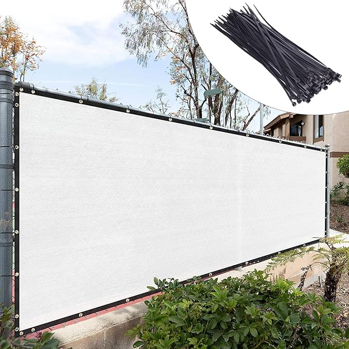 Royal Shade Custom Size 4' x 169' White Fence Privacy Screen Windscreen Cover Netting Mesh Fabric Cloth - Cable Zip Ties Included (We Make Custom Size)