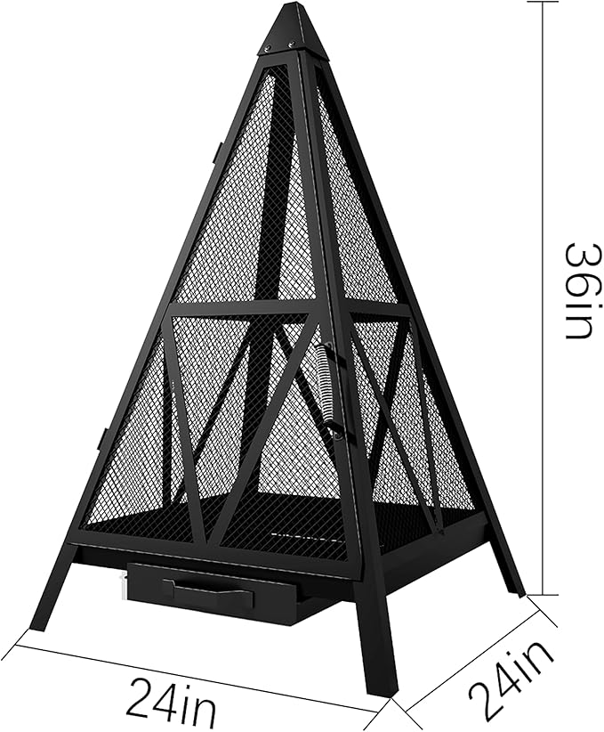 Kingson Pyramid Fire Pit, Heavy-Duty Steel Smokeless Wood Burning Fire Bowl for Outdoor Patio Garden Backyard, Bohemian & Meditation Decor