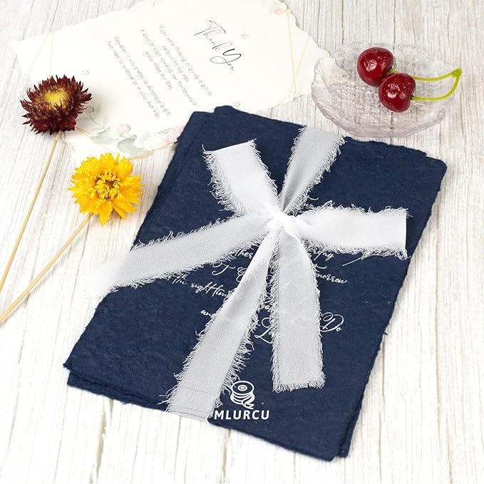 White Chiffon Ribbon - 1 Inch x 21 Yards, Handmade Fringe, Silk, Boho Frayed, Wedding Invitation, Bridal Flower Bouquets, Floral Arrangement, Gift Wrapping