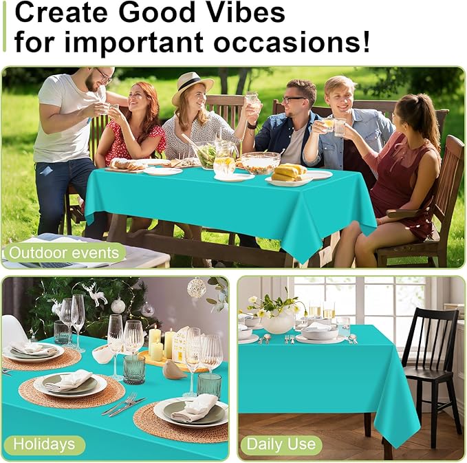 QIKSION Teal Plastic Table Cloth Disposable 12 Pack, 54 x 108 Inch Tablecloths for Easter Party, Summer, Turquoise Rectangle Table Cover