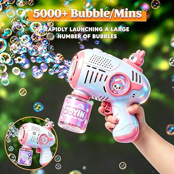 Kids' Bubble Gun, 4 Bottles of Bubble Solution Plus 20 Packets of Bubble Liquid, Toddler Bubble Gun, Sizes 1-3 (4-8), Party Gift, Summer Toy, Outdoor, Easter, Birthday Gift, for Boys and Girls.
