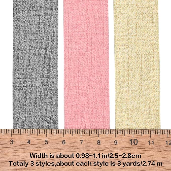 BEEFLYING 3 Styles Wire Edged Ribbons for Gift Wrapping, 25~28mm×2.7m Fabric Ribbons for Wedding Party Decoration Hair Bows Flower Bounquet Sewing and Craft, 9 Yards