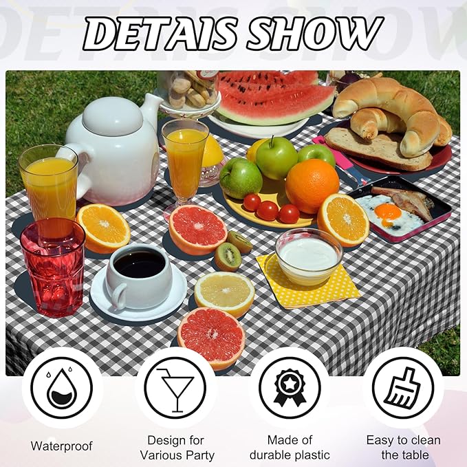 12Pack Black and White Plastic Checkered Tablecloth, Premium Decorative Disposable Black Gingham Plaid Tablecloths for Parties, Rectangle Party Table Cover for Picnic Farm Birthday Wedding, 54x108Inch
