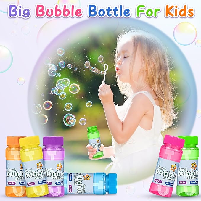 48 Pack Bubble Bottles with Wand in 6 Colors, Bulk Party Favors for Kids, Birthday, Christmas, New Year, Valentine, Carnival, School Classroom Prizes for Boys & Girls, Ideal Goodies Bags Stuffers