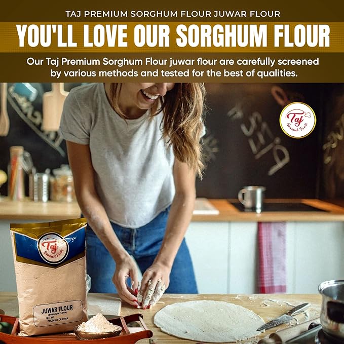 TAJ Premium Sorghum Flour Juwar Flour, Jowar, No Salt, 2-Pounds