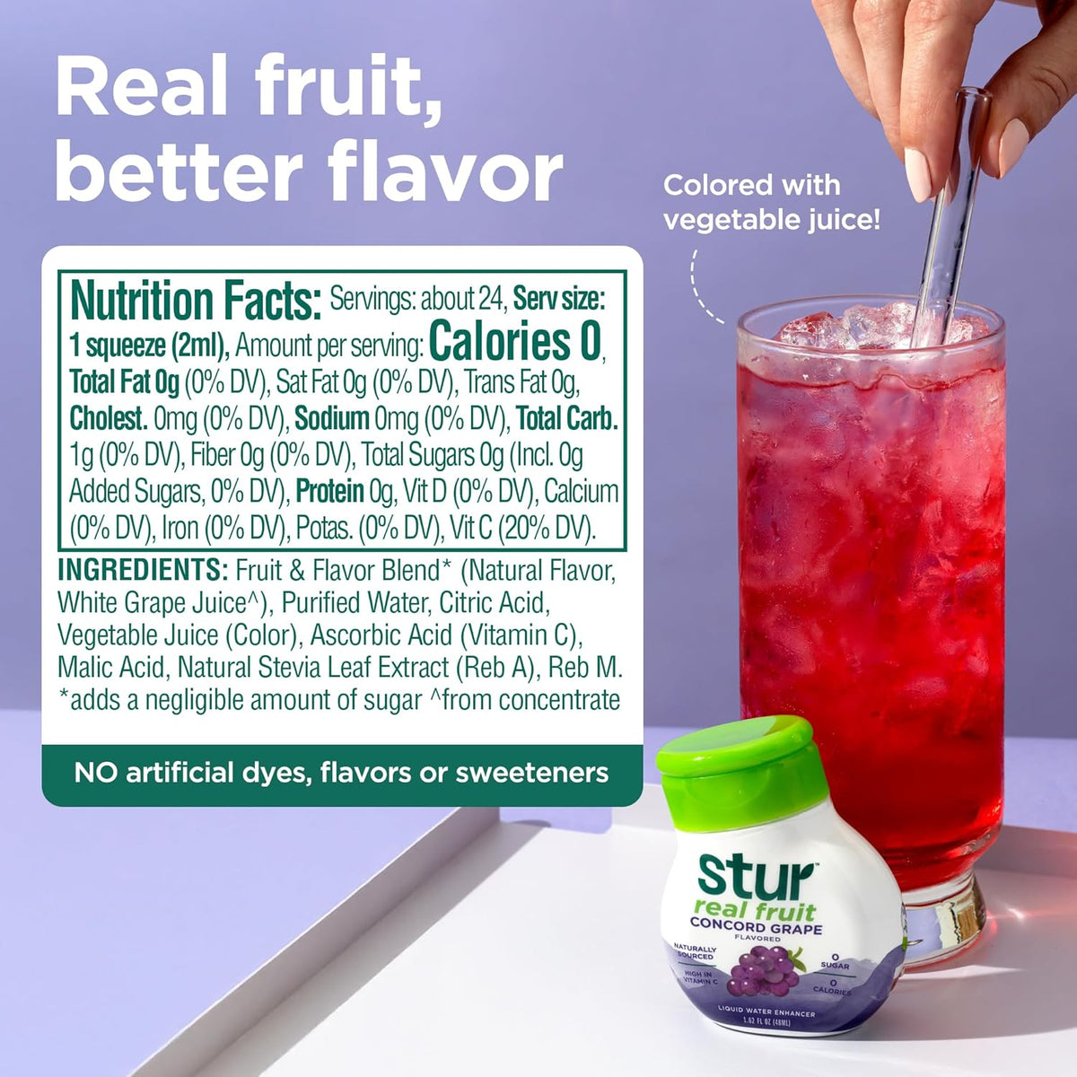 Stur Liquid Water Enhancer, Concord Grape, Naturally Sweetened, High in Vitamin C & Antioxidants, Sugar Free, Zero Calories, Keto, Vegan, 5 Bottles