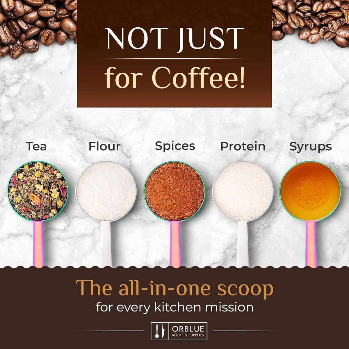 Orblue Premium Coffee Scoop Set - 1 Tbsp (15ml) & 2 Tbsp (30ml) Measuring Tablespoon