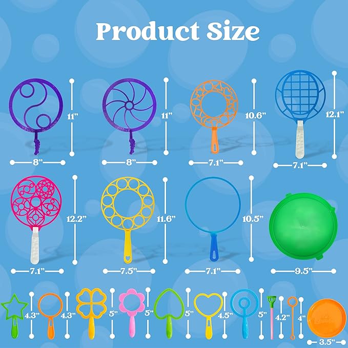 JOYIN Big Bubble Wands Set Bulk for Kids Summer Outdoor Toy Game Activity Party Favors, 18 Pcs Giant Bubble Maker with Tray, 12" Large, 6 Pcs Solution Suitable for All Age People