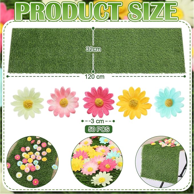 Breling 12 x 47 in Artificial Grass Table Runner Spring Easter Flower Party Decorations Grass Turf Faux Table Runner Decorations for Golf Themed Party, Wedding, Baby Shower, Indoor Outdoor Decor