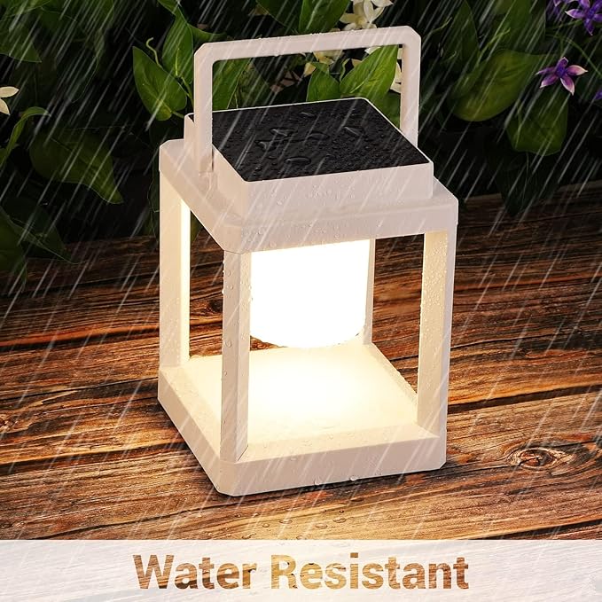 DAKAFUL Outdoor Table Lamp, Led Lamps for Nightstand, Solar Lanterns Outdoor Hanging for Patio Waterproof, Cordless Battery Operated Lamp, Rechargeable Solar Lantern for Reading, Decor, Camping