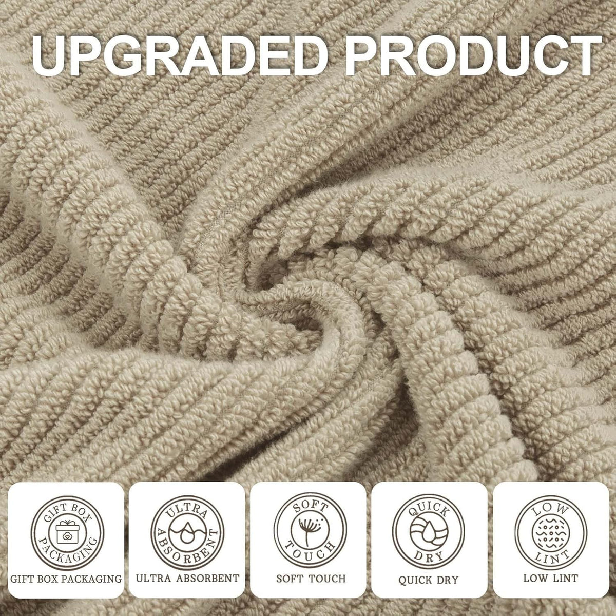 VOOVA & MOVAS Beige Face Cloths, (6PC, 13"x13") - 100% Cotton | Lightweight | Thick | Quick Dry | Soft | Absorbent, Wash Cloths for Showering & Bathroom, Bathroom Essentials, Dark Tan