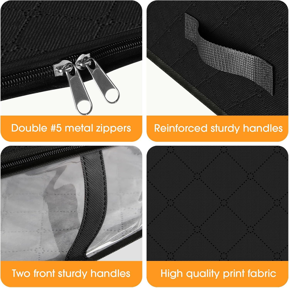 StorageRight Under Bed Storage Bins, 4-Pack 40L Foldable Fabric Storage Bags with Transparent Window, Breathable Organizer for Clothes/Blanket/Comforter/Quiltr, Black