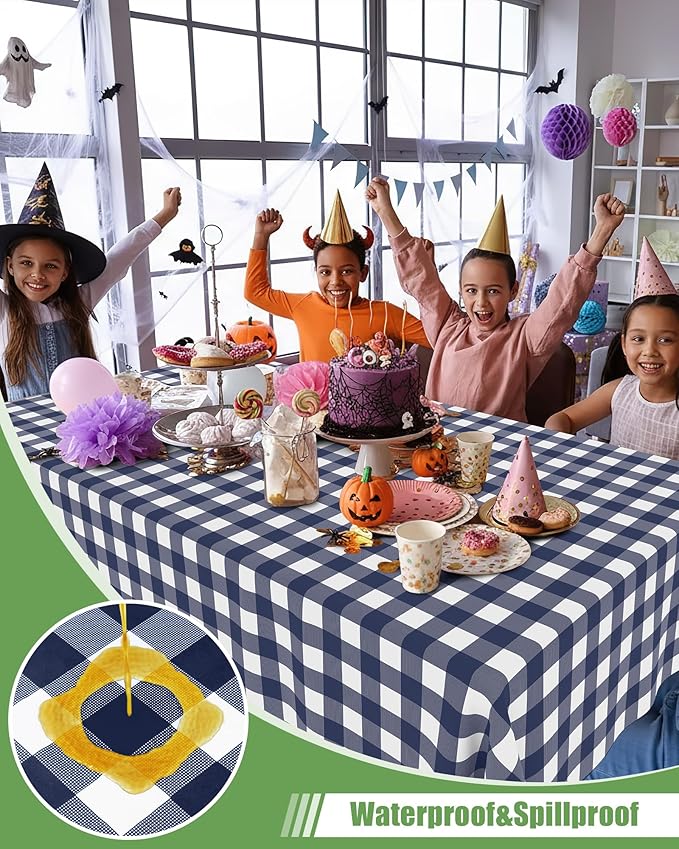 Smiry 20 Packs Gingham Disposable Table Cloth, 54 x 108 Inch Waterproof Plastic Tablecloth, Rectangle Navy and White Checkered Table Covers for Picnic, Birthday, Party