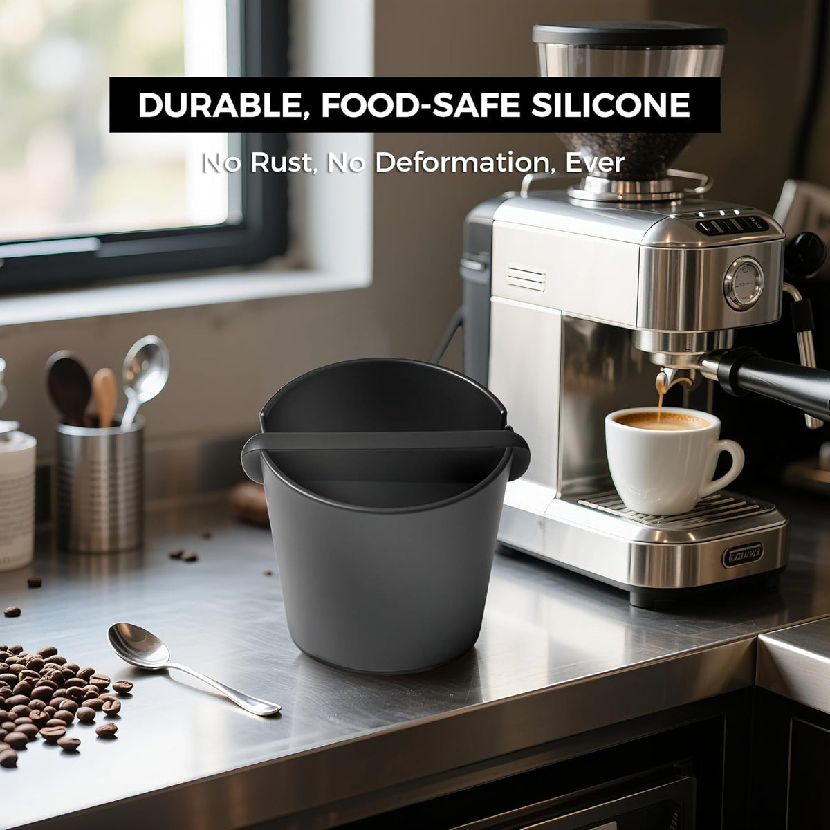 Chulux Knock Box for Espresso – 5 Inch Silicone Coffee Grounds Container with Removable Knock Bar, Anti-Slip Base, Shockproof, Easy to Clean