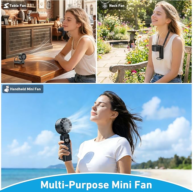 AILBTON Portable Handheld Fan, 5000mAh Rechargeable Mini Personal USB Fan with LED Display & Foldable Design, 199-Speed Powerful Battery Operated Travel Fan for Women, Outdoor, Office Pink