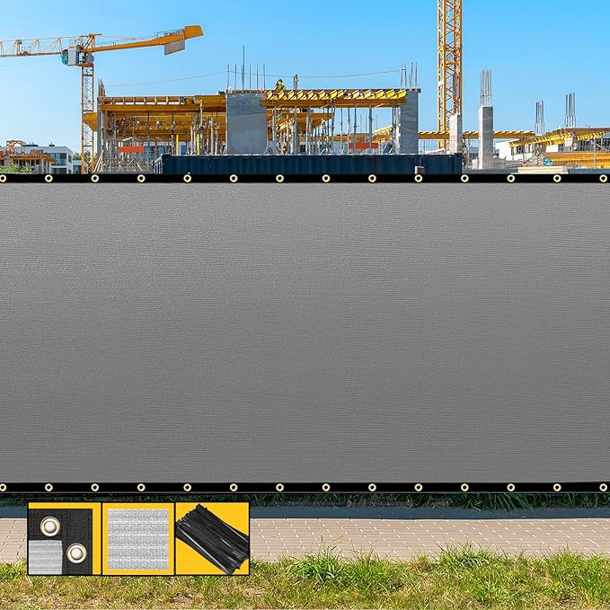 Customized 8' x 32' Gray Fence Privacy Screen,with Bindings & Grommets,Heavy Duty for Gardens,Backyard,Patio,Tennis Court,Pool,Construction Project, We Make Custom Sizes