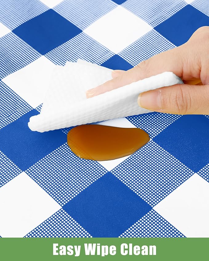 Smiry 12 Packs Gingham Disposable Table Cloth, 54 x 108 Inch Waterproof Plastic Tablecloth, Rectangle Blue and White Checkered Table Covers for Picnic, Birthday, Party