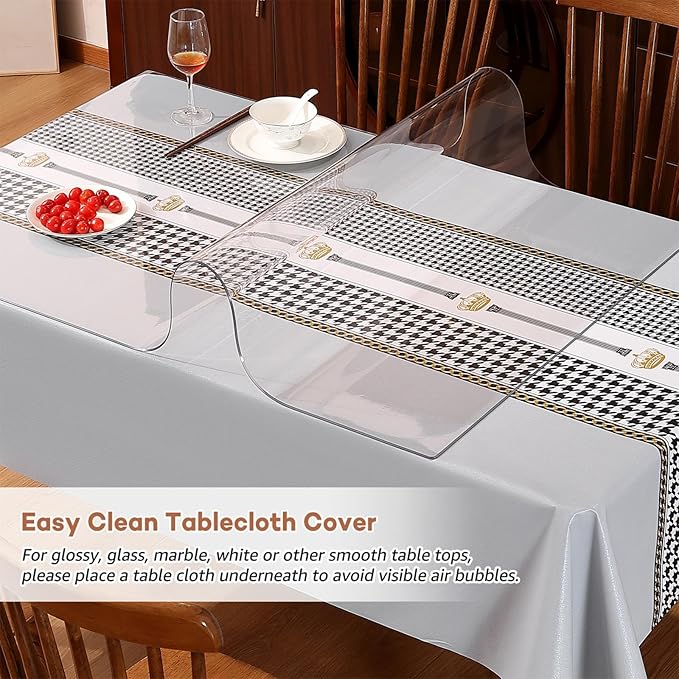 RostiKong 30 x 90 Inch Clear Plastic Rectangle Table Protector Desk Pad Mat Vinyl Dining Tablecloths Wood Furniture Coffee Entryway Sofa TV Cabinet Accent Table Liner Runner Protection Carpet Cover
