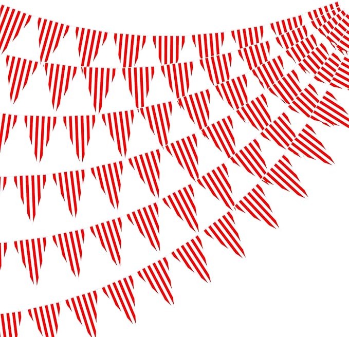 6 Pack Carnival Circus Party Decorations Red White Striped Pennant Banner 9.12ft String Circus Carnival Triange Pennant Bunting Flags for Birthday Carnival Party Supplies for Kids Adults