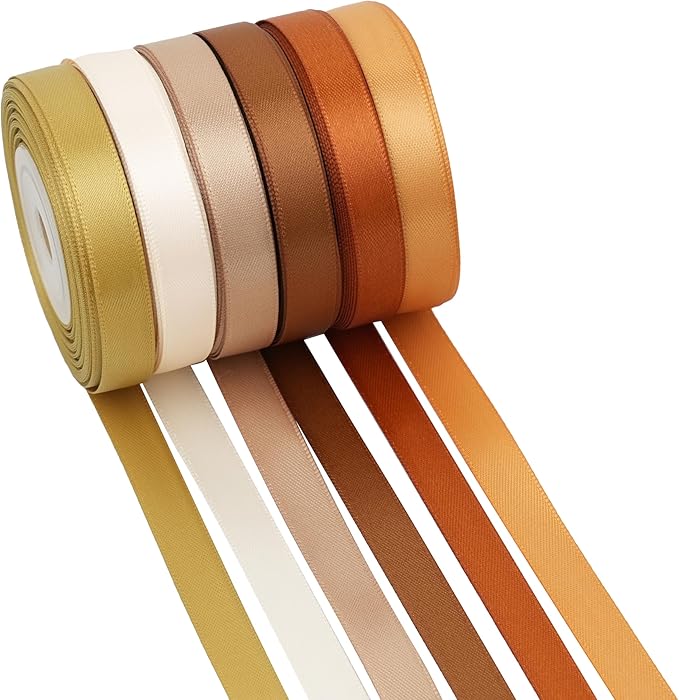 MAYREEL 3/8 Inch Gold Satin Ribbon Golden Brown for Gift Wrapping Wedding Bridal Shower Baby Shower Party Decorations 6 Rolls x 10 Yards Total 60 Yards