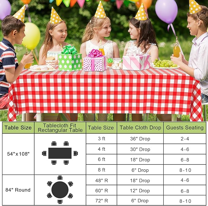 Smiry 3 Pack Red Gingham Disposable Tablecloths, 84 Inch Round Heavy Duty Plastic Table Cloth, Waterproof Buffalo Plaid Table Covers for Picnic, Banquets, Outdoor Parties