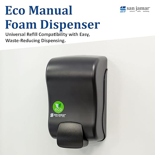 San Jamar Rely Manual Soap Dispenser, Hand Sanitizer Dispenser with Universal Compatibility for Home, Bathroom, Kitchen, Restrooms, Restaurants, Plastic, 900 Ml, Black Pearl