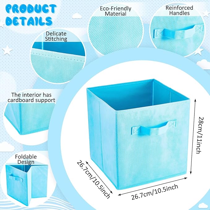 Yinder 12 Pcs Cube Storage Bin 10.5''x10.5''x11'' Storage Bins for Playroom Decor Colorful Bins for Kids Foldable Baskets for Nursery Organizer Boxes Fabric Boxes (Sky Blue, Purple, Pink, Rose)