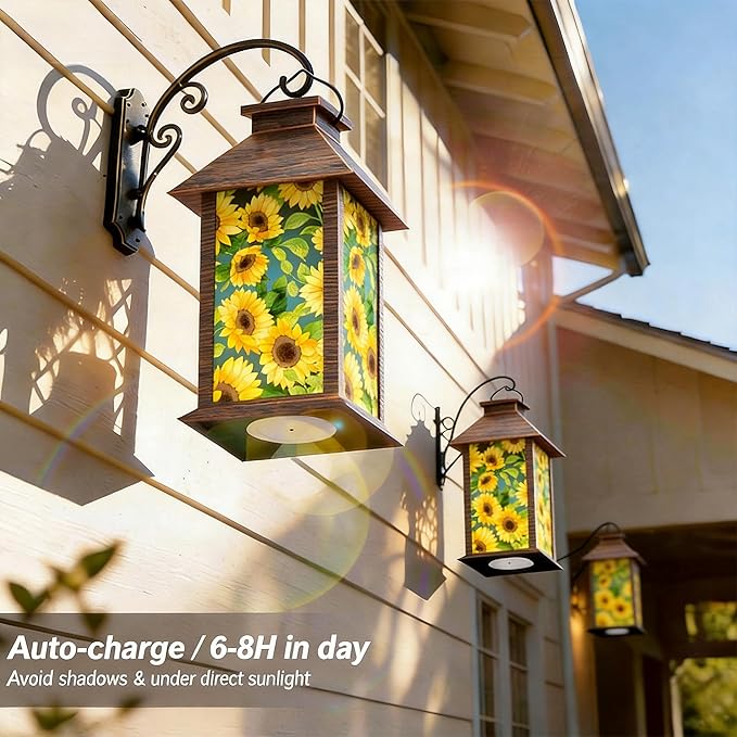 Sunflower Solar Lanterns Outdoor Waterproof, Decorative Solar Lantern with Flickering LED Candle, 13 Inch Hanging Garden Lantern for Porch Patio Yard Decor, Gifts for Women Mom Grandma, 1 Pack