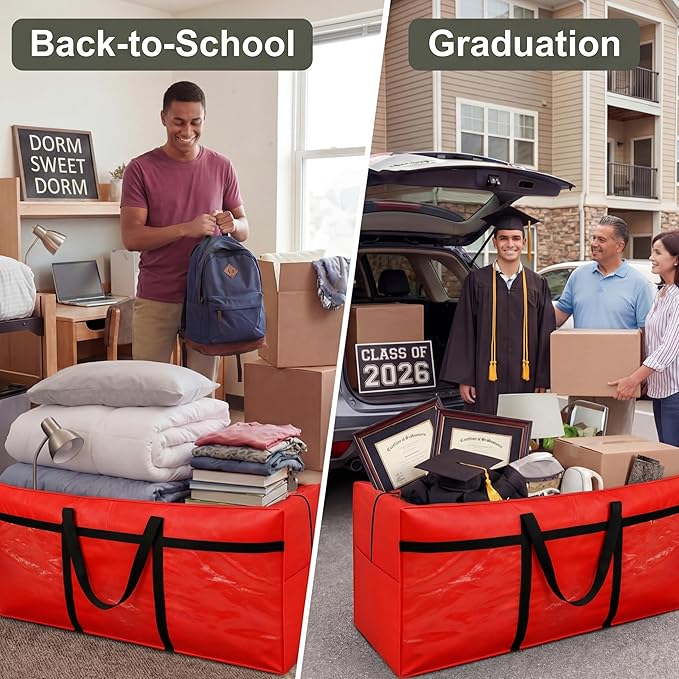 4 Pcs 149 Gallon Extra Large Moving Bags Heavy Duty Storage Bag with Strong Zipper Handle Foldable XXL Jumbo Storage Tote Packing Moving Box for College Dorm Travel Cloth Duffle (Red)
