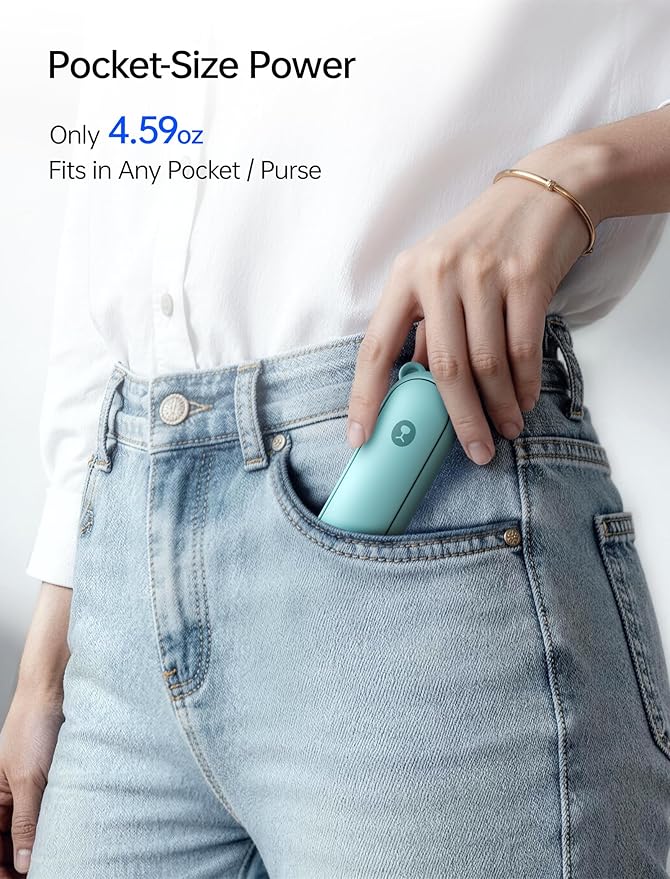 JISULIFE Handheld Travel Fan, Upgraded Mini Portable Fan with Up to 24 Working Hours for Long-term Outdoor Cooling, Combines Power Bank and Flashlight, Used for Summer, Cruise, Concert, Lash-Cyan