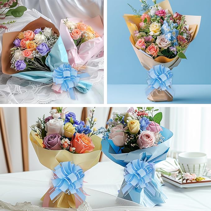 20pcs 7 Inch Pull Bows Pastel Blue Gift Wrap Bows for Gift Wrapping, Ribbon, Basket, Flower, Christmas, Easter, Birthday, Baby Shower, Party Decorations