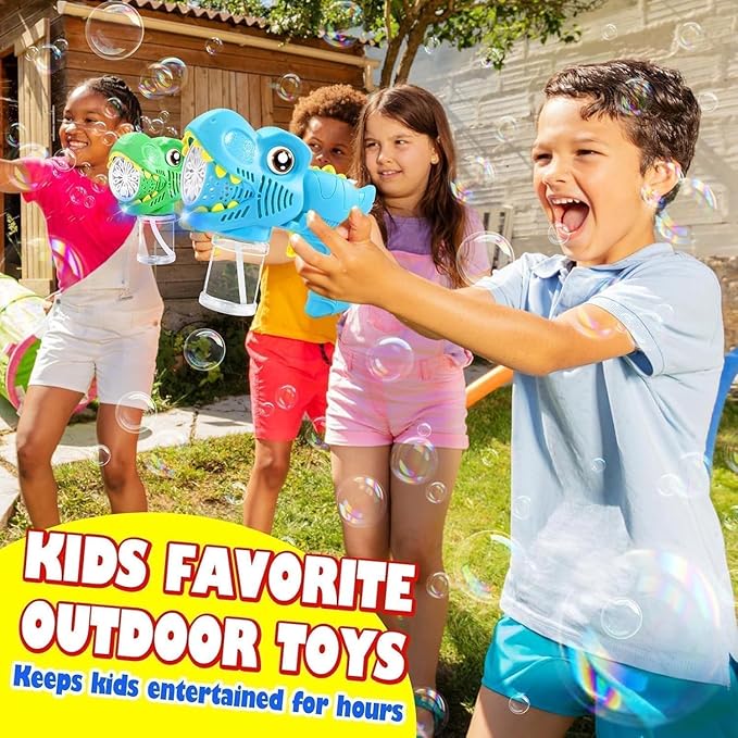 3 Pack Bubble Mahine Gun - Dinosaur Bubbles Blower with LED Light Outdoor Toys for Ages 4-6 Boys Girls Gift for 3 4 5 6 7 8 Year Old Kids Easter Basket Stuffers Valentine Birthday (Green+Blue+Pink)