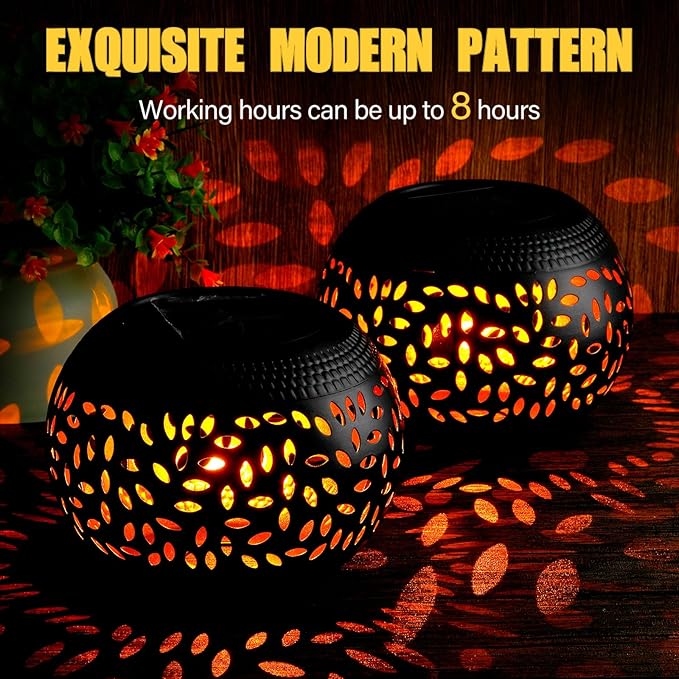 Reginary 1 Pcs Solar Lanterns Waterproof Outdoor Decor, Hollow Out Retro Metal Solar Lights 7 Color 2 Modes Decorative Atmosphere Table Lantern for Women Mom Gifts Patio Garden Pathway Yard (Black)