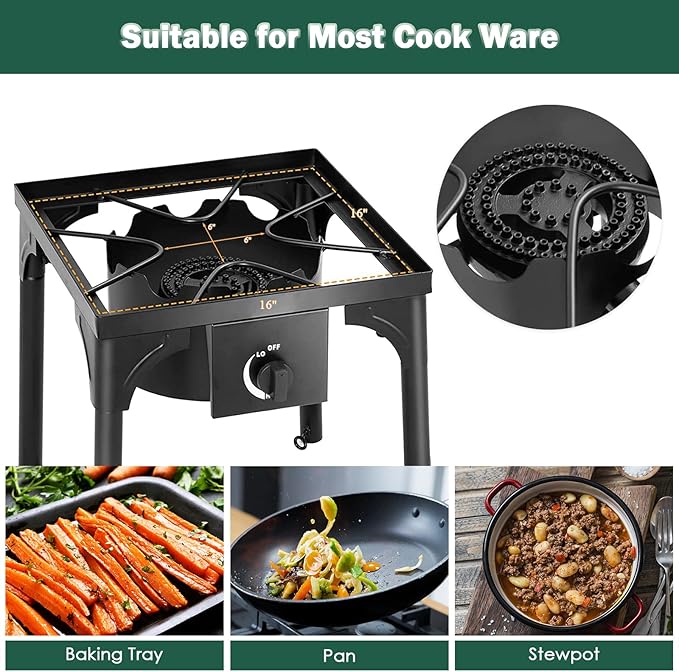 Goplus Outdoor Camping Stove, Single Burner Propane Gas Cooker w/Detachable Legs & 0-20 PSI Regulator & CSA Approval for Camp Patio RV, Cast Iron, 100,000-BTU
