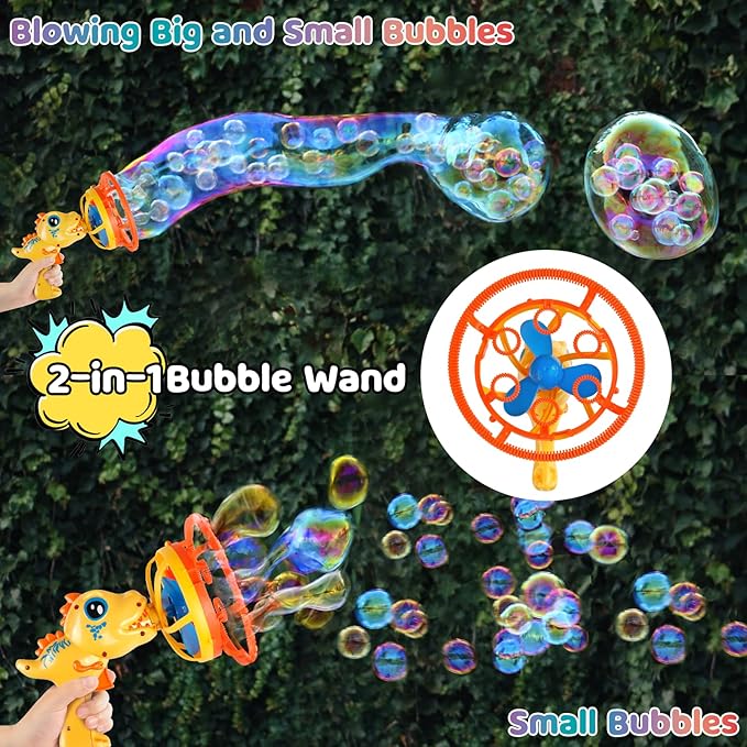 Bubble Gun Bubble Machine Dinosaur Bubble Blower Toy for Kids and Toddlers Bubble in Bubble Gun Party Favors Birthday Christmas Easter Gift for 3 4 5 6 7 8 9 Years Old Boys and Girls (Yellow)