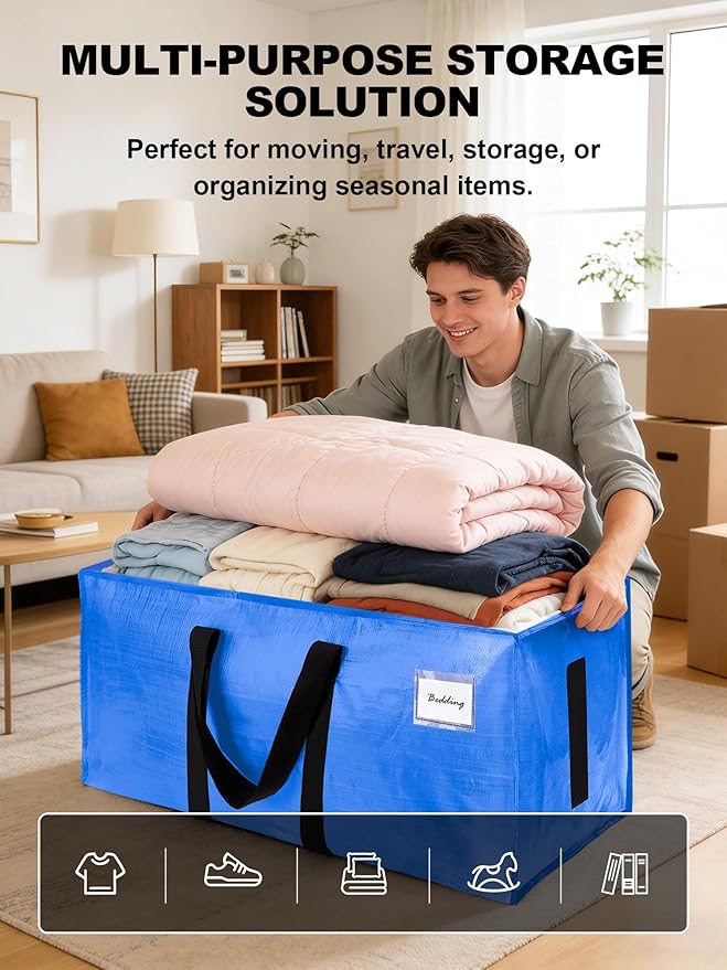 80 Pack Large Strong Moving Bags with Zippers & Carrying Handles - Water-Resistant - Heavy Duty Storage Tote for Space Saving, Fold Flat, Alternative to Moving Box (Multicolored)