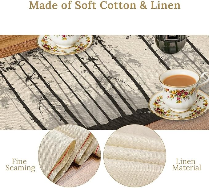 Retro Bear Table Runner, Rustic Foggy Forest Wild Animal Table Runner for Kitchen Dining Home Coffee Party 13x108in