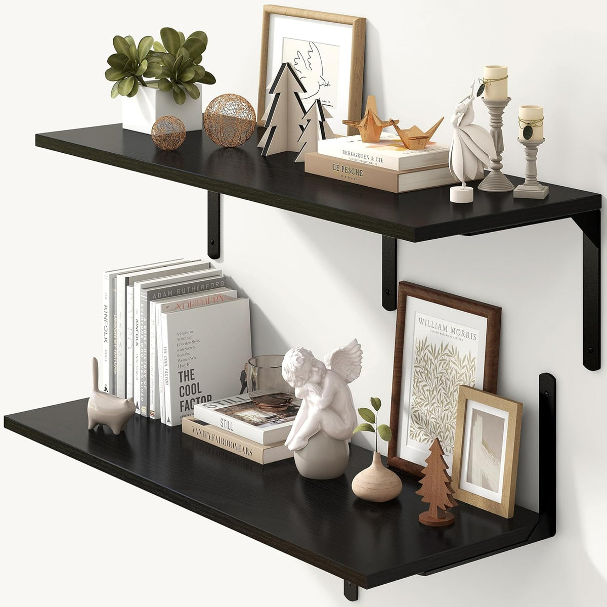 Fun Memories Floating Shelves for Wall, 12 Inch Deep Floating Shelves Set of 2, Wall Mounted Shelf with Metal Brackets