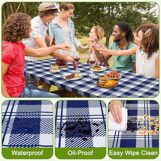 Picnic Table Cover with Bench Covers Portable Table Cloth Built-in Storage Pocket Fitted Tablecloth with Elastic Edges Waterproof Camping Essentials for Indoor Outdoor Rv,72in,Blue