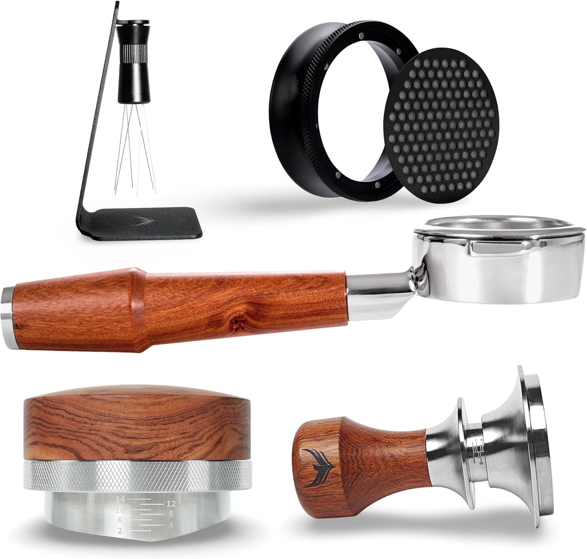 58mm Essential Barista Tools Set for E61 Espresso Machines - Naked Portafilter, Coffee Leveler, Dosing Funnel, Advanced Espresso Tamper