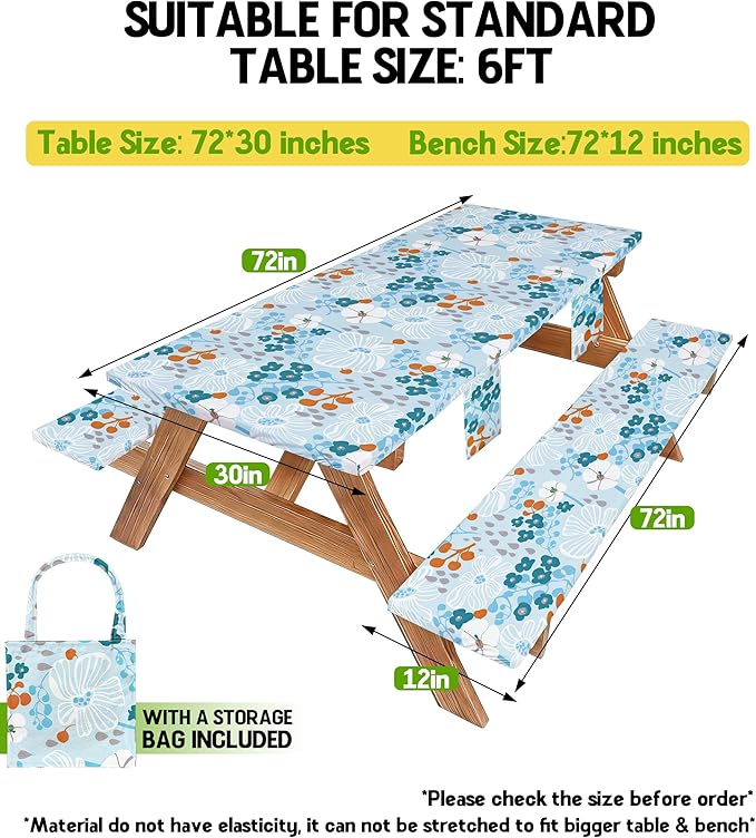 Picnic Table Cover with Bench Covers Tablecloth Glamping Essentials Travel Vacation Table Cloth Outdoor Cool Unique Fun Ideas Gifts for Camper Camping Lovers RV Owner Family Couple Women Female Mom
