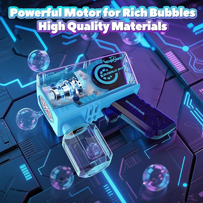 EagleStone 2 Pack Kids' Bubble Guns, Automatic Bubble Machines with 10-Hole Wands, Blasters for Toddlers,Lights Up Bubble & Solution, Easter, Wedding Party Favors, Outdoor for Boys & Girls